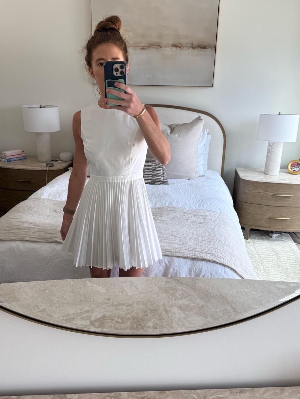 Theory White Sleeveless Pleated Mini Dress